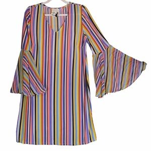 Ivy Road Multicolor Striped V-Neck Bell Sleeve Dress XL